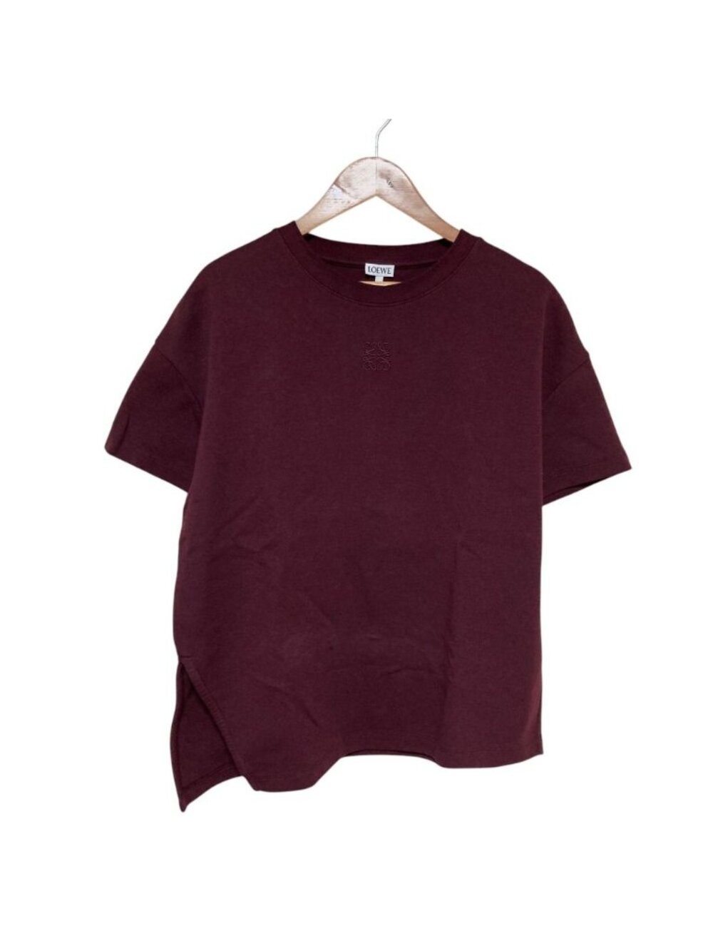 Loewe Anagram Embroidered Asymmetric Design T-Shirt Bordeaux Short Sleeve XS